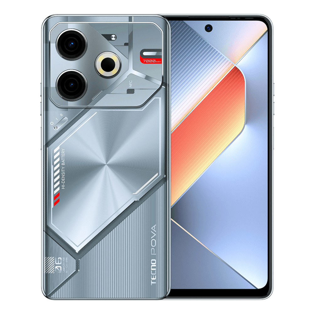 LI6 POVA 6 Neo 256+8 Starry Silver, 6.78" Asahi Glass, 20:9, 2460 x 1080 Mpix, 2.2GHz, 8 Core, 8GB RAM, 256GB, up to 1TB flash, 50Мп+AI/8Мп, 2 Sim, 4G, BT v5.3, WiFi 802.11 b/g/n, GPS/AGPS, GLONASS, NFC, Type-C, 7000mAh, Android 14, 225g, 168,61 ммx76.61 